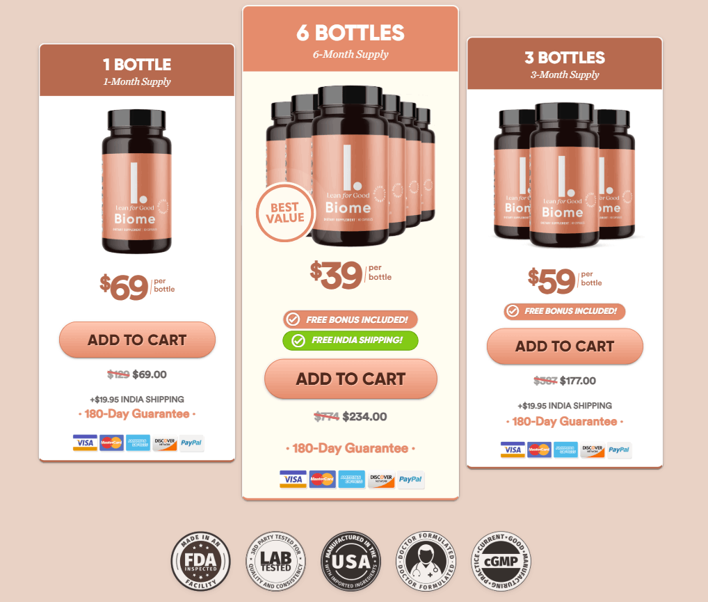 LeanBiome 6 bottle package with free USA shipping